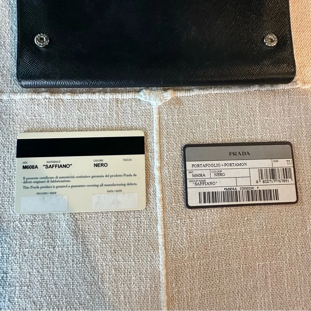 Prada | Portafoglio Portamon Saffiano Leather Nero Long Snap Button Wallet - Picture 9 of 16